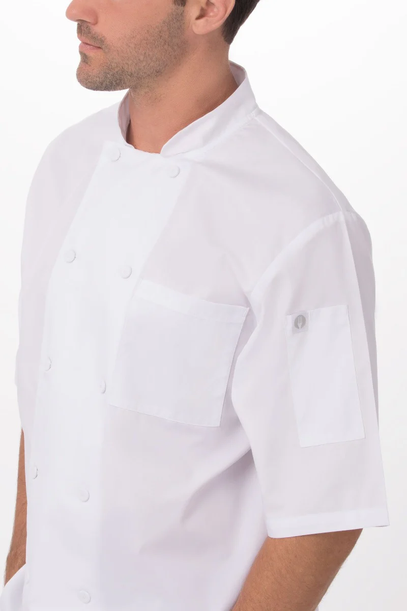 Chef Works JLCVWHT2XL Unisex Montreal Cool Vent Short Sleeve Double-Breasted Chef Coat with Cloth Covered Buttons - White / 2X-Large - Image 9