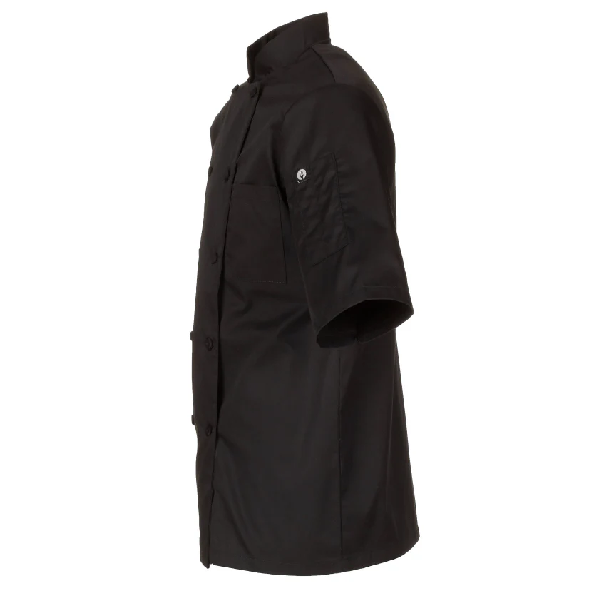 Chef Works JLCVBLKM Unisex Montreal Cool Vent Short Sleeve Double-Breasted Chef Coat with Cloth Covered Buttons - Black / Medium - Image 6
