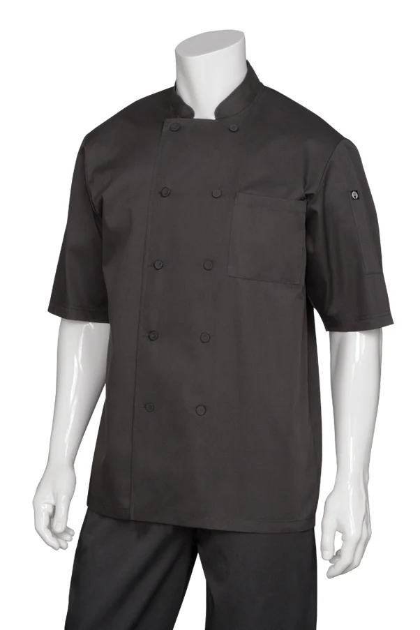 Chef Works JLCVBLKXL Unisex Montreal Cool Vent Short Sleeve Double-Breasted Chef Coat with Cloth Covered Buttons - Black / X-Large - Image 2
