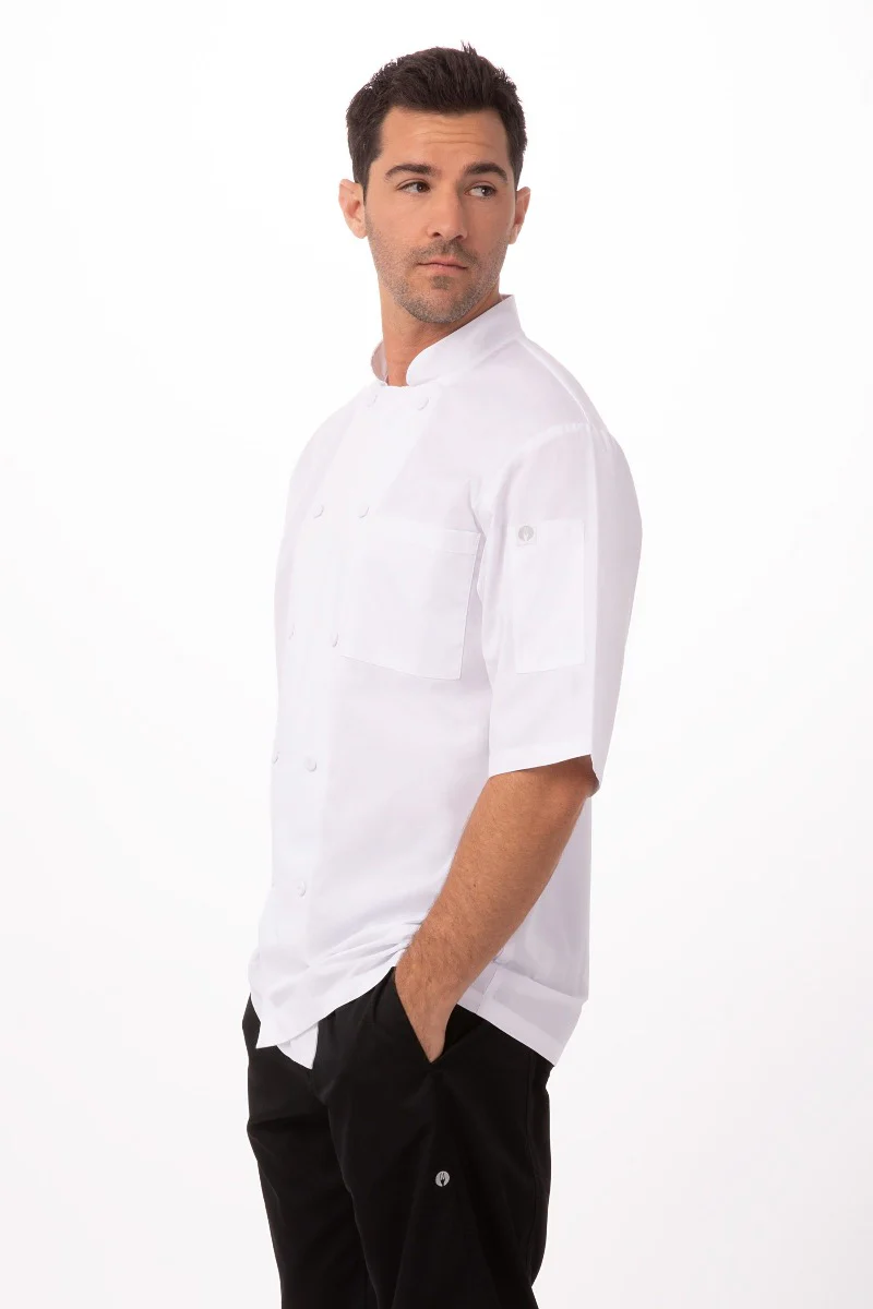 Chef Works JLCVWHTXL Unisex Montreal Cool Vent Short Sleeve Double-Breasted Chef Coat with Cloth Covered Buttons - White / X-Large - Image 4