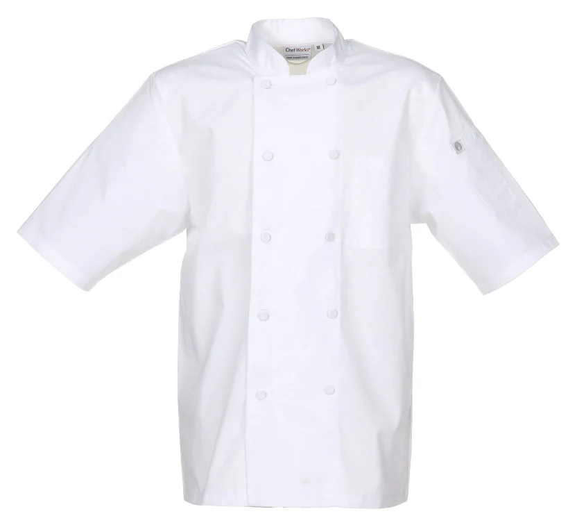 Chef Works JLCVWHTXL Unisex Montreal Cool Vent Short Sleeve Double-Breasted Chef Coat with Cloth Covered Buttons - White / X-Large - Image 8