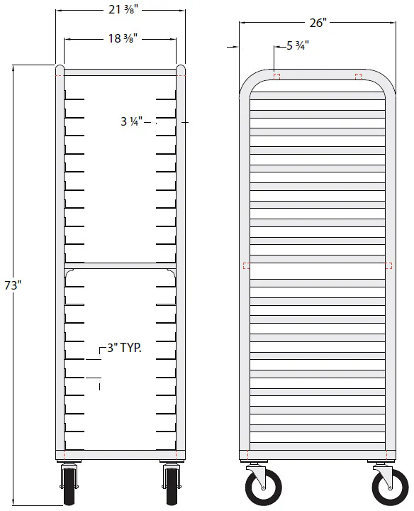 New Age 4339 Lifetime Series Aluminum End Loading Mobile Wide-Angle Bun / Sheet Pan Rack w/ 3" Bottom Load Slides 73"H - 20 pan/capacity - Image 6