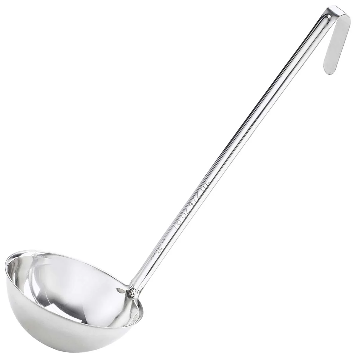 Browne 575704 Optima One-Piece Stainless Steel Ladle with 12-1/2" Grooved Hooked Handle 4 oz.