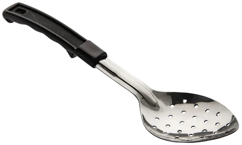 Browne 572312 Heavy Gauge Stainless Steel Perforated Serving Spoon with Black Plastic Handle 11"