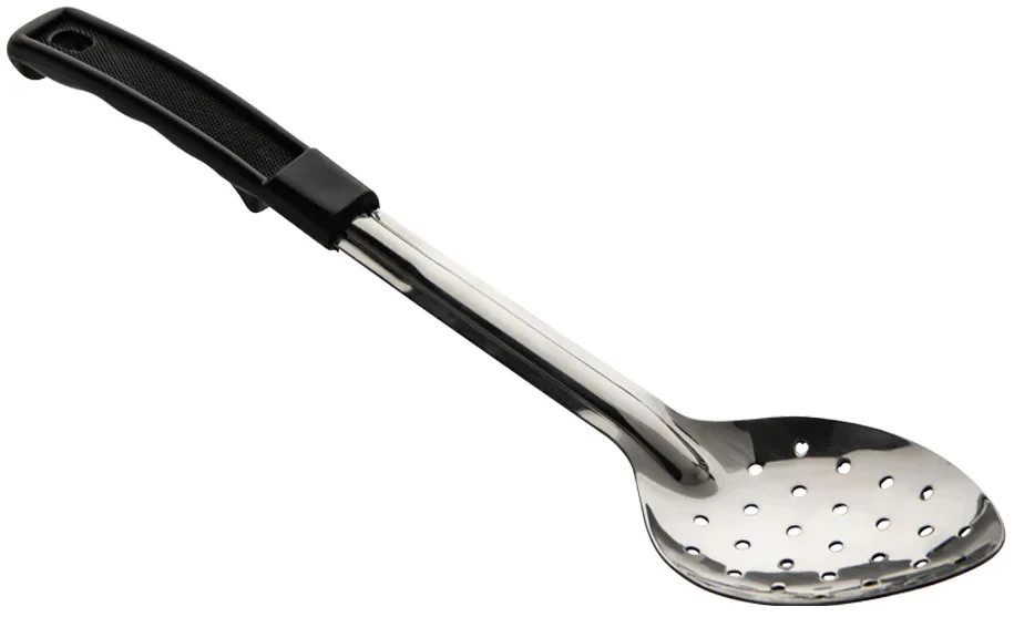 Browne 572332 Heavy Gauge Stainless Steel Perforated Serving Spoon with Black Plastic Handle 13"