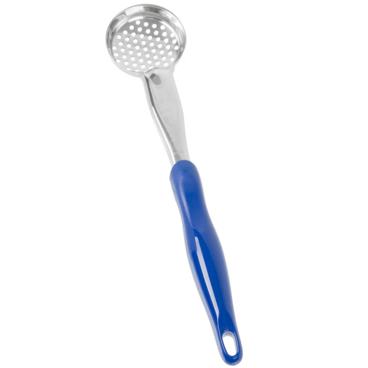 Vollrath 6432230 Jacob's Pride Color-Coded One-Piece Heavy-Duty Stainless Steel Perforated Round Spoodle Food Portioner with Blue Nylon Handle 2 oz. - Image 2