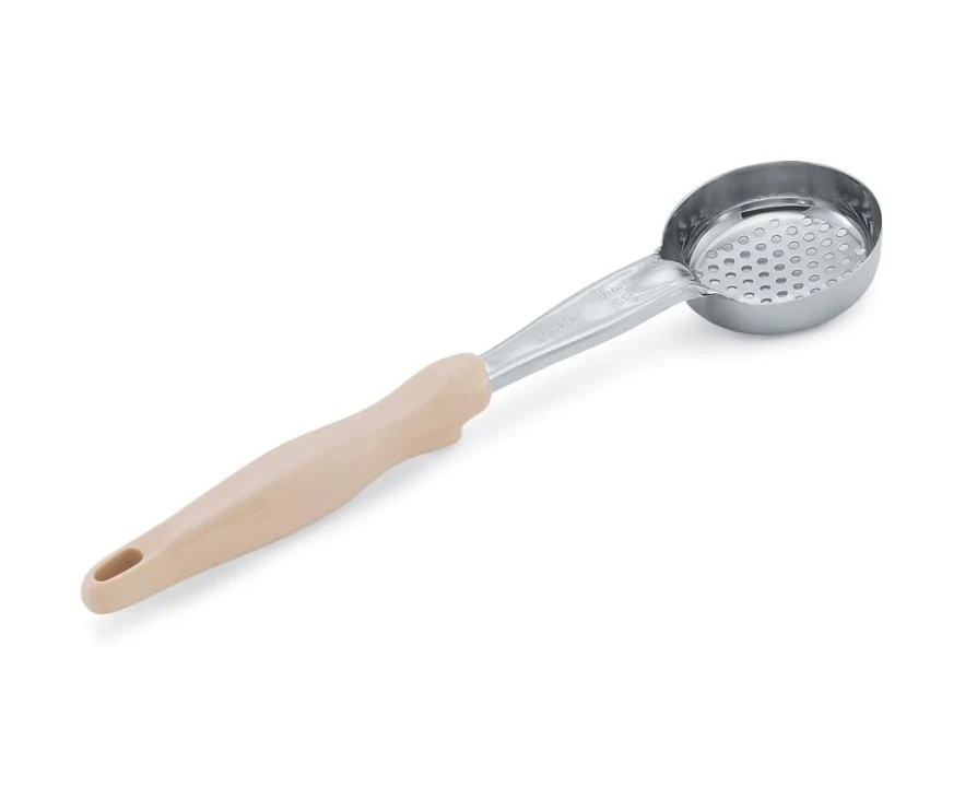 Vollrath 6432335 Jacob's Pride Color-Coded One-Piece Heavy-Duty Stainless Steel Perforated Round Spoodle Food Portioner with Ivory Nylon Handle 3 oz.