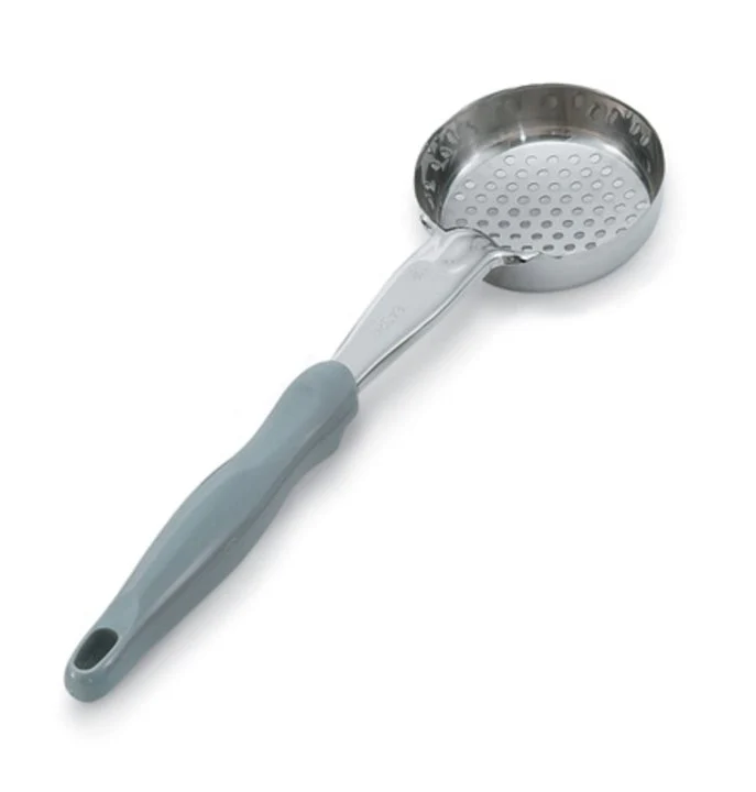 Vollrath 6432445 Jacob's Pride Color-Coded One-Piece Heavy-Duty Stainless Steel Perforated Round Spoodle Food Portioner with Gray Nylon Handle 4 oz. - Image 3