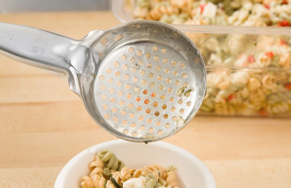 Vollrath 6432445 Jacob's Pride Color-Coded One-Piece Heavy-Duty Stainless Steel Perforated Round Spoodle Food Portioner with Gray Nylon Handle 4 oz. - Image 8