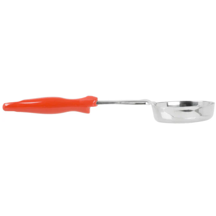 Vollrath 6432865 Jacob's Pride Color-Coded One-Piece Heavy-Duty Stainless Steel Perforated Round Spoodle Food Portioner with Orange Nylon Handle 8 oz. - Image 4