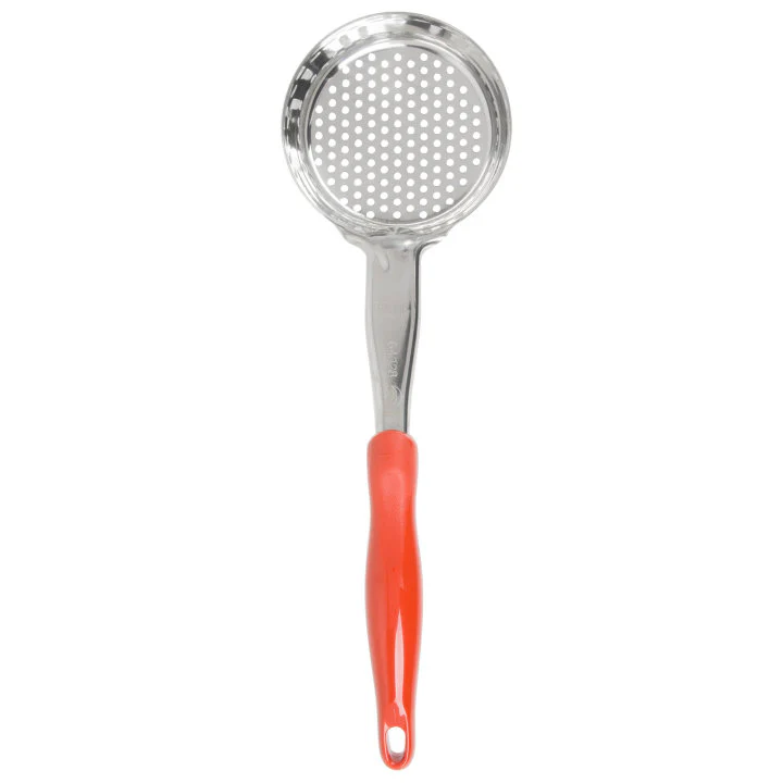 Vollrath 6432865 Jacob's Pride Color-Coded One-Piece Heavy-Duty Stainless Steel Perforated Round Spoodle Food Portioner with Orange Nylon Handle 8 oz. - Image 5