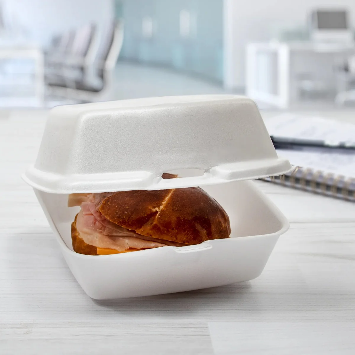 Dart 60HT1 Carryout Hinged Foam Food Container 6" x 6" (Case of 500) Disposable Containers - Image 3