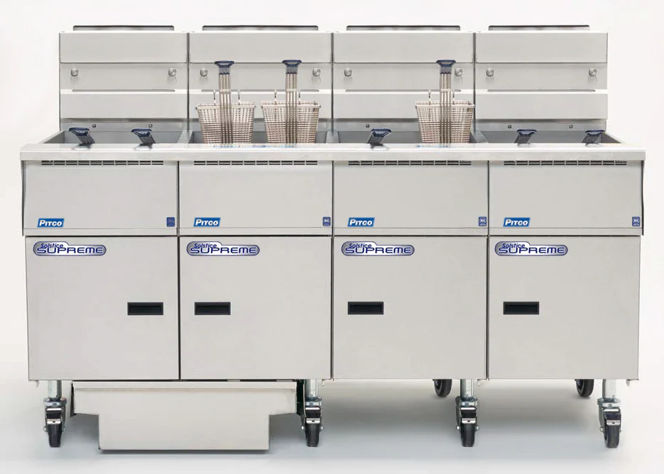Pitco SSH55-4FD-SSTC Solstice 4 Bank Natural Gas Floor Fryer w/ Millivolt Controls 160-200 lbs./cap. - 110,000 BTU