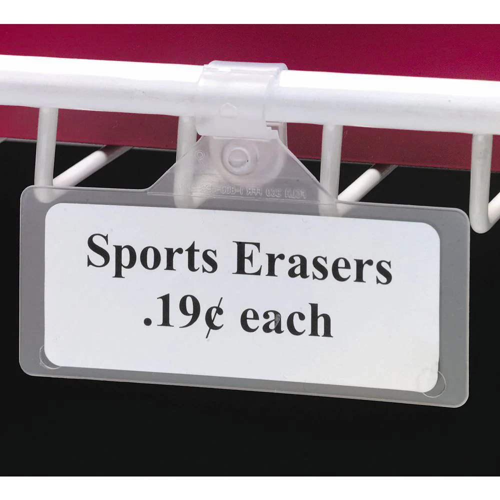 Hubert 98664 Fold-N-Hold Clear Plastic Clip-On Label Holder 3"L