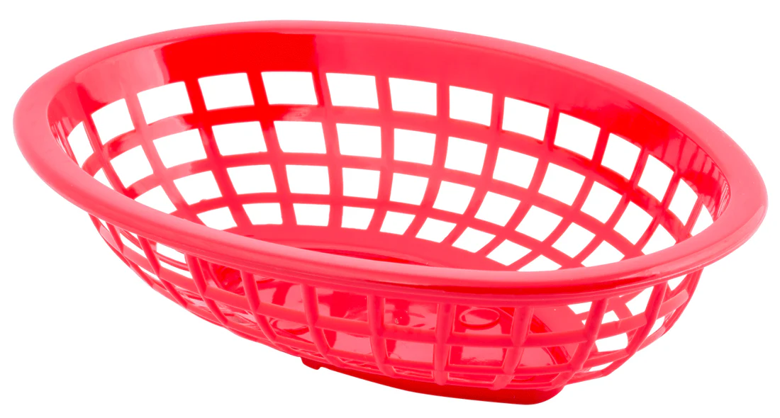TableCraft 1071R Side Order Plastic Oval Basket 8" x 5-1/4" x 2" - Red - 12/Case