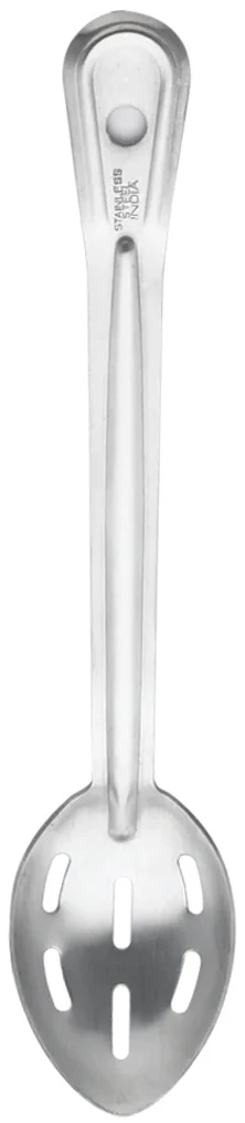 Browne 4774 Renaissance Stainless Steel Slotted Serving Spoon with Grooved Handle 15"
