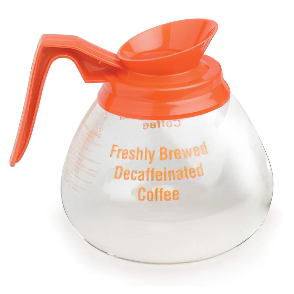 Royal Industries BLM 8901 Bloomfield Glass Decaf Coffee Pot / Decanter with Orange Handle 64 oz.
