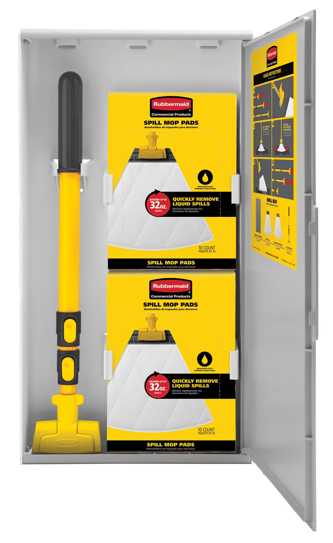 Rubbermaid 2031093 Spill Mop Kit with Mop Handle, Mop Pads, & Storage Cabinet 13-1/4" x 24-3/5" - Gray