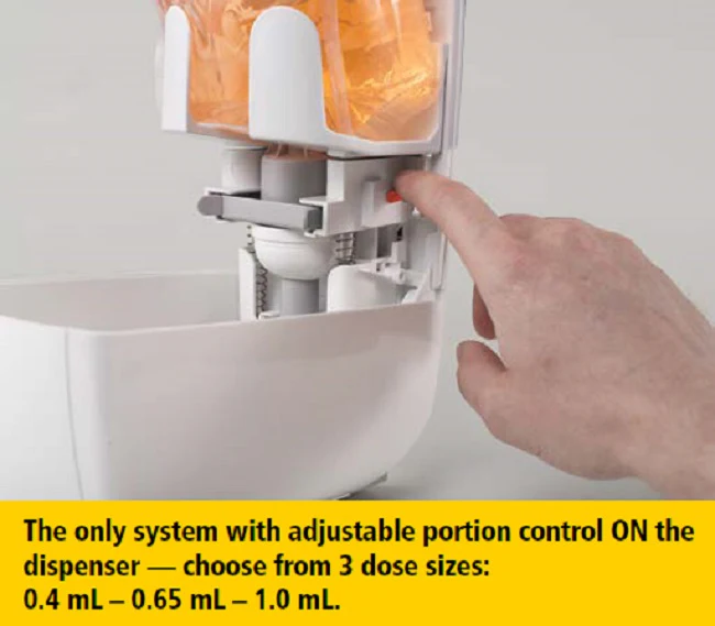 Rubbermaid 3486592 Flex Wall Mount Manual Skin Care Dispenser for Foam or Liquid Hand Soap 1000/1300 ml - Black - Image 4