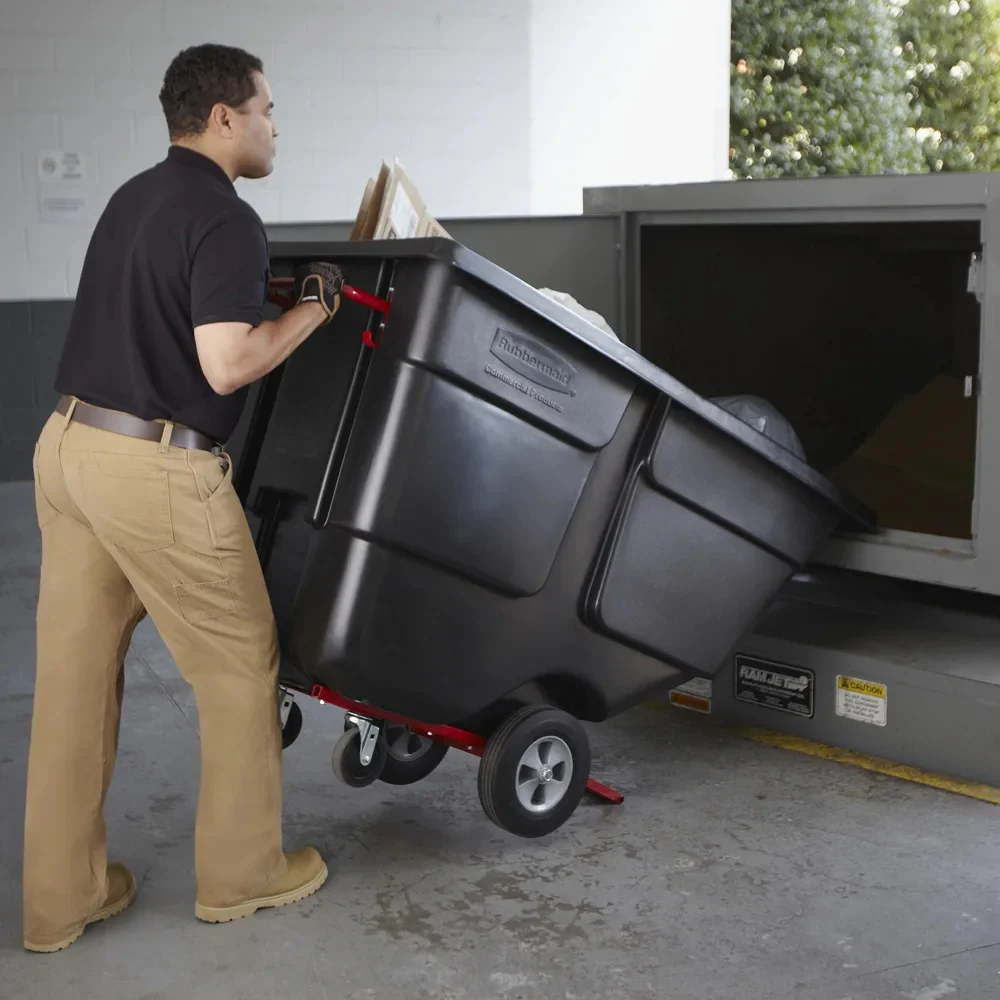 Rubbermaid FG131400BLA Rotomolded Open Top Utility Duty Tilt Truck / Trash Cart - Black - 1 cu. yd. (850 lb. Capacity) - Image 6