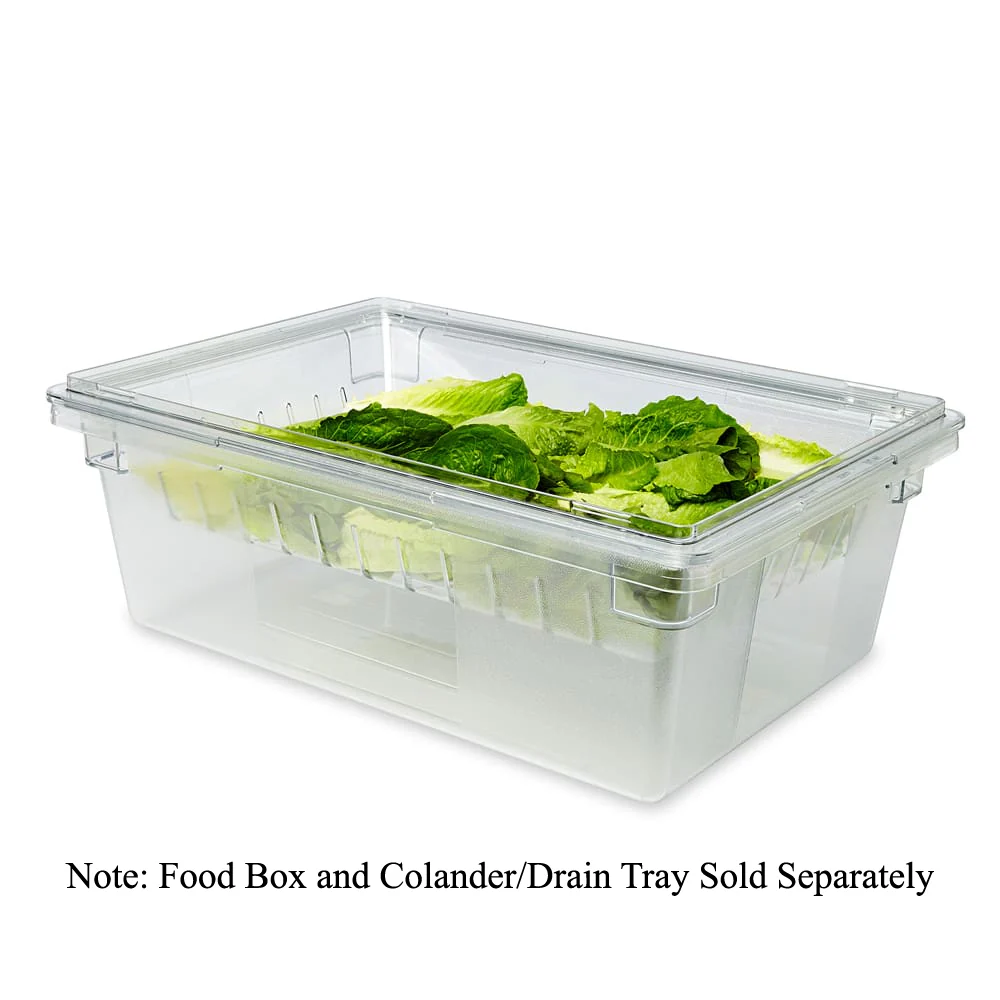 Rubbermaid FG330300CLR Polycarbonate Food / Tote Box Colander/Drain Tray 26"L x 18"W x 5"H - Clear - Image 3