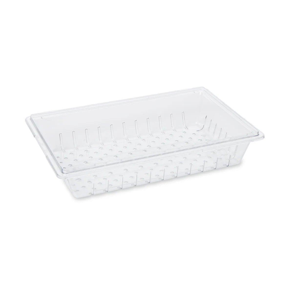 Rubbermaid FG330300CLR Polycarbonate Food / Tote Box Colander/Drain Tray 26"L x 18"W x 5"H - Clear - Image 5