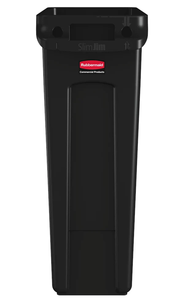Rubbermaid FG354060BLA Vented Slim Jim Rectangular Waste Container / Trash Can 23 Gal. - Black - Image 4