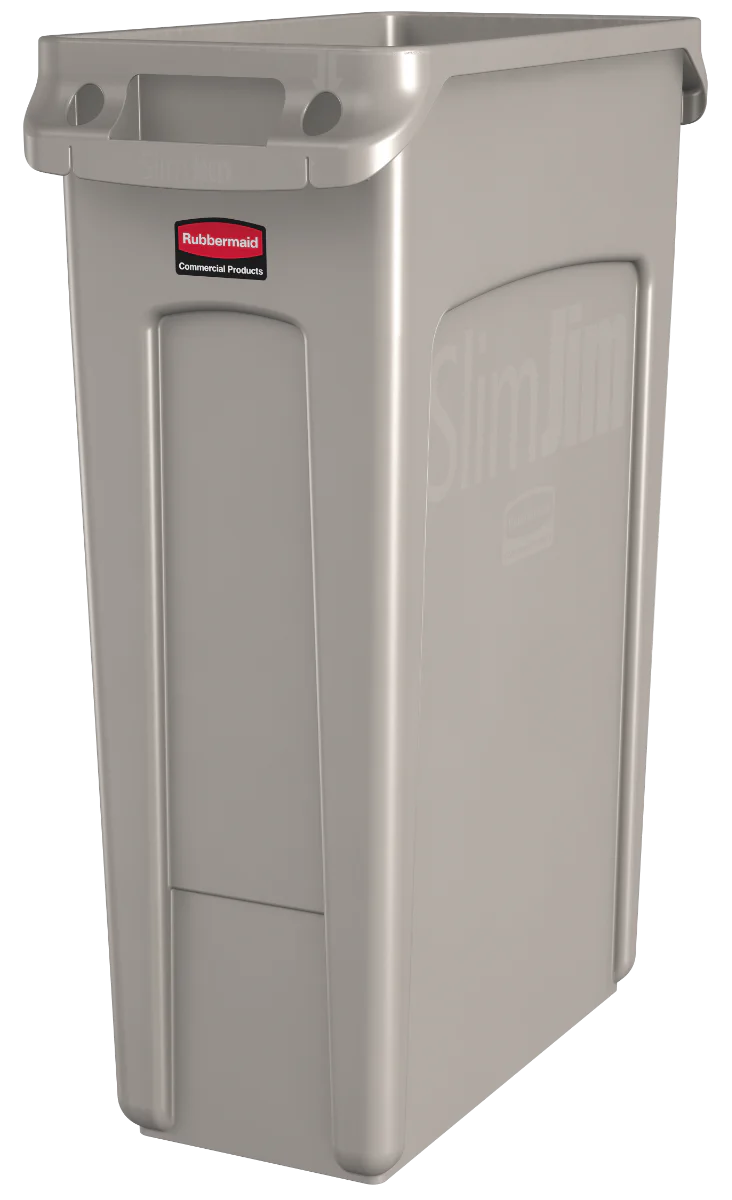Rubbermaid FG354060BEIG Vented Slim Jim Rectangular Waste Container / Trash Can 23 Gal. - Beige