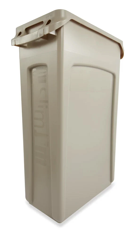 Rubbermaid FG354060BEIG Vented Slim Jim Rectangular Waste Container / Trash Can 23 Gal. - Beige - Image 4