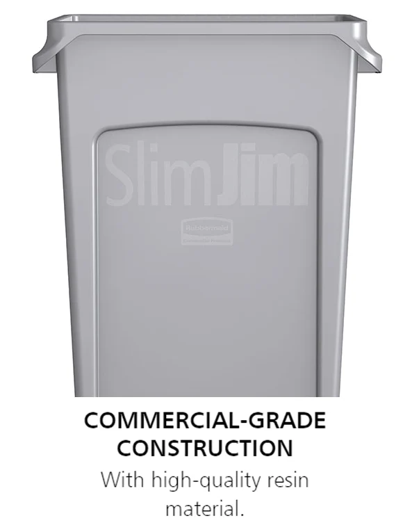 Rubbermaid FG354060GRAY Vented Slim Jim Rectangular Waste Container / Trash Can 23 Gal. - Gray - Image 12