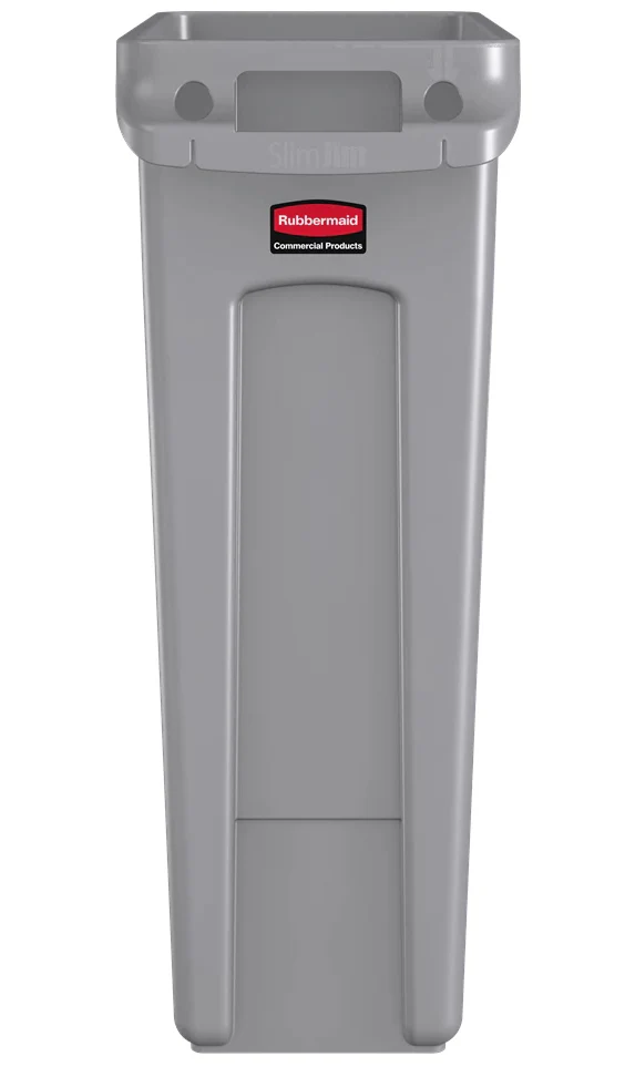 Rubbermaid FG354060GRAY Vented Slim Jim Rectangular Waste Container / Trash Can 23 Gal. - Gray - Image 3