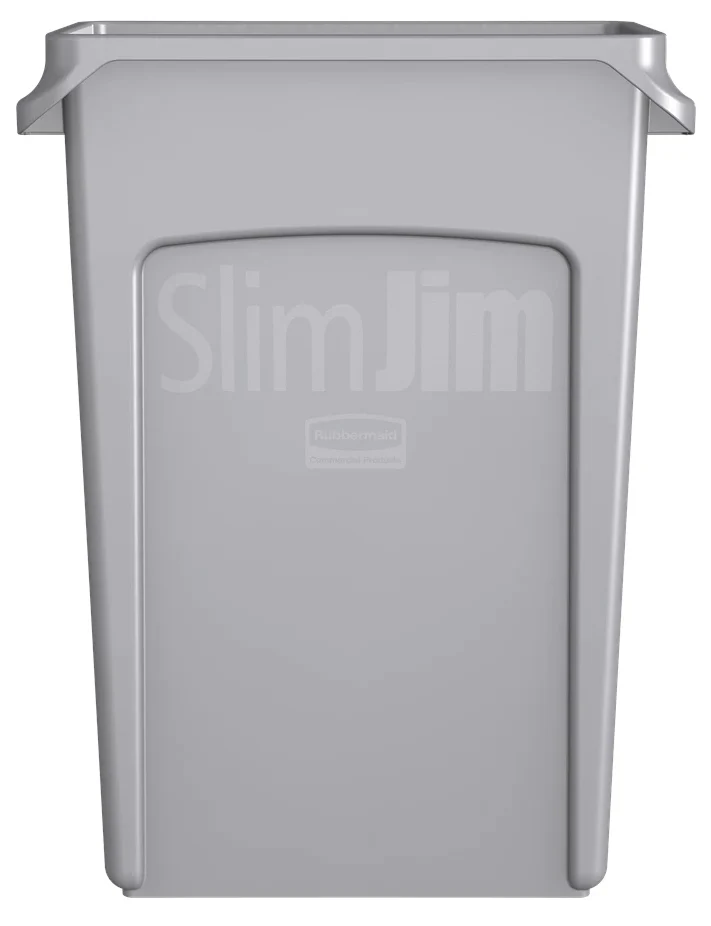Rubbermaid FG354060GRAY Vented Slim Jim Rectangular Waste Container / Trash Can 23 Gal. - Gray - Image 4