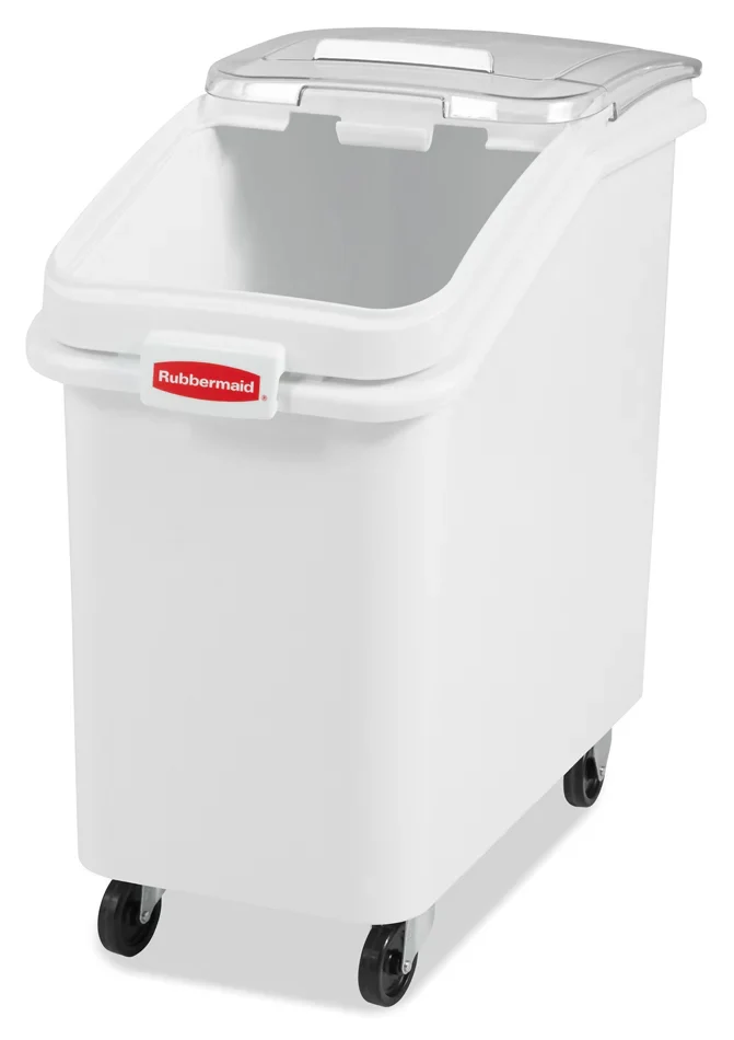 Rubbermaid FG360288WHT ProSave Mobile Slant Front Ingredient Bin with Sliding Hinged Lid & 32 oz Scoop - 500 cup/cap - Image 3