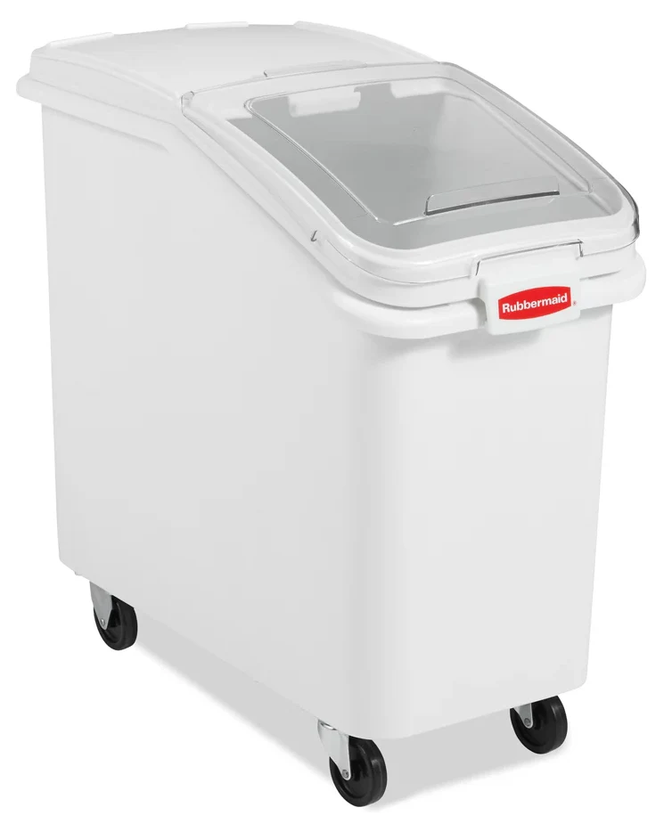 Rubbermaid FG360288WHT ProSave Mobile Slant Front Ingredient Bin with Sliding Hinged Lid & 32 oz Scoop - 500 cup/cap - Image 5