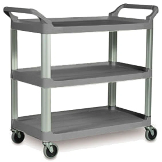 Rubbermaid FG409100GRAY Xtra 3 Shelf Utility Cart / Bus Cart 40" x 20" x 37"H - Gray - 300 lb. Capacity - Image 3