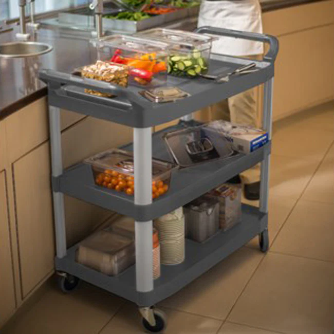 Rubbermaid FG409100GRAY Xtra 3 Shelf Utility Cart / Bus Cart 40" x 20" x 37"H - Gray - 300 lb. Capacity - Image 7