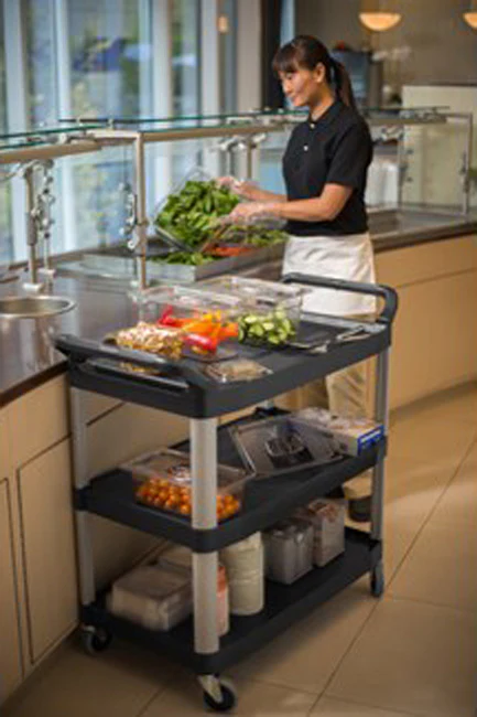 Rubbermaid FG409100GRAY Xtra 3 Shelf Utility Cart / Bus Cart 40" x 20" x 37"H - Gray - 300 lb. Capacity - Image 8