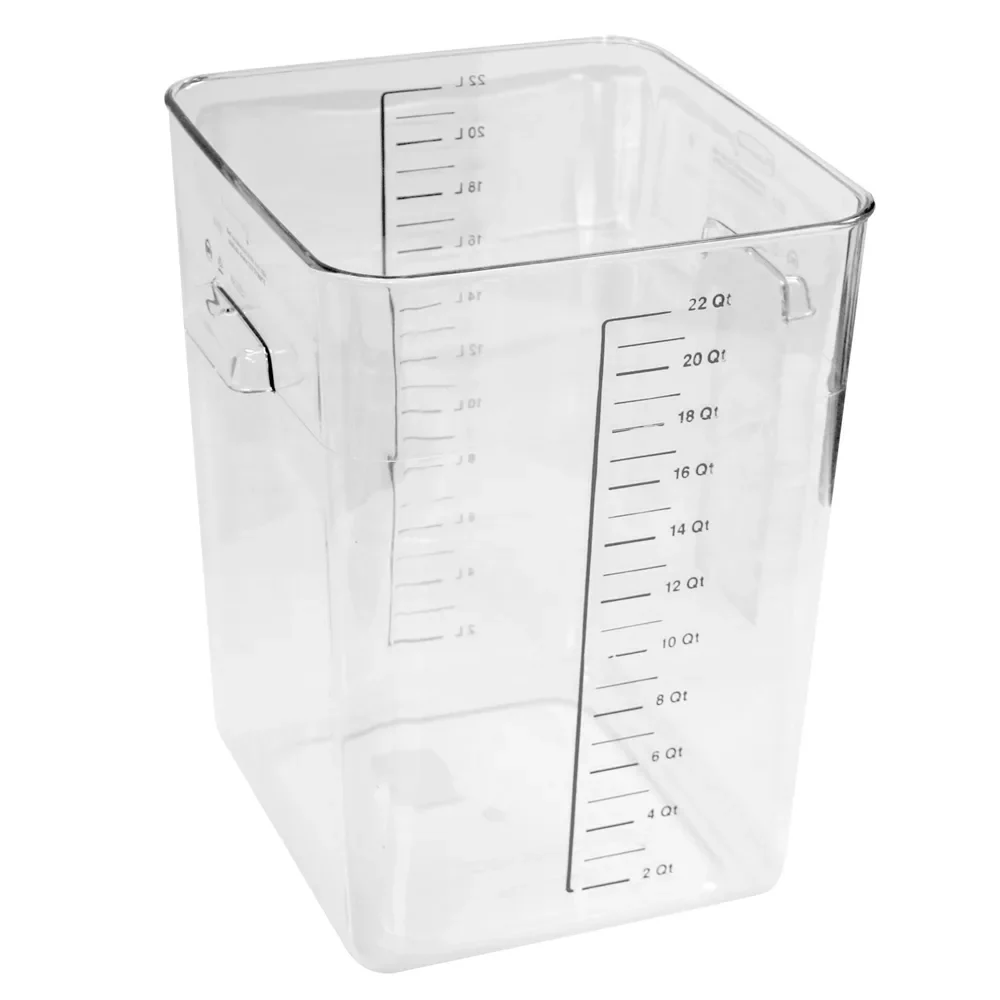 Rubbermaid FG632200CLR Plastic Space-Saving Square Food Storage Container with Liter and Qt. Gradations 22 qt. - Clear - Image 7