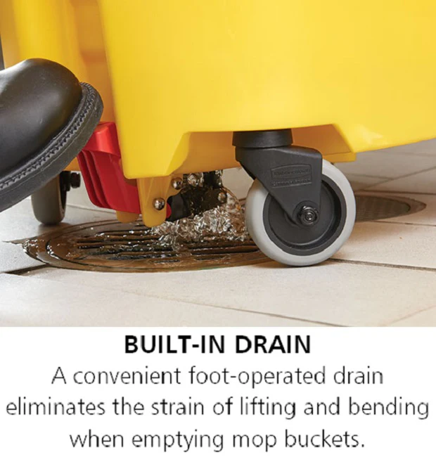 Rubbermaid 2064914 WaveBrake Mop Bucket with Casters 35 qt. - Yellow - Image 12