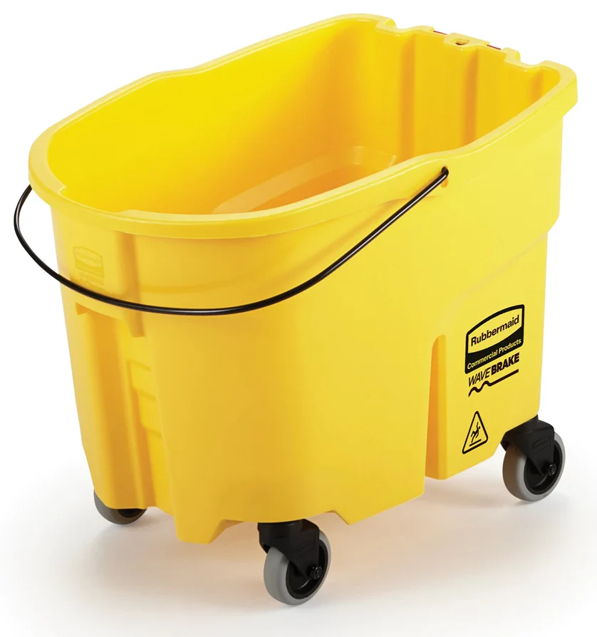 Rubbermaid 2064914 WaveBrake Mop Bucket with Casters 35 qt. - Yellow - Image 4