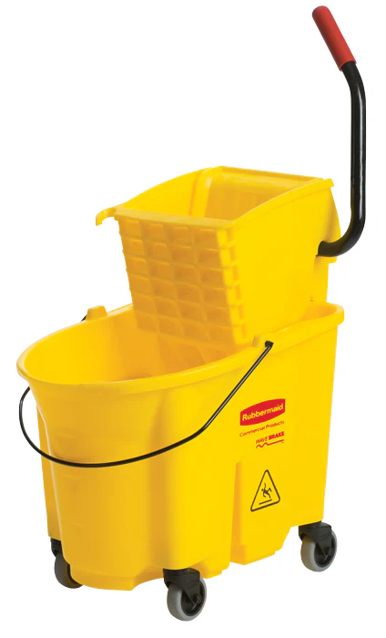 Rubbermaid FG758088YEL WaveBrake Side-Press Mop Bucket and Wringer 35 qt. - Yellow - Image 2