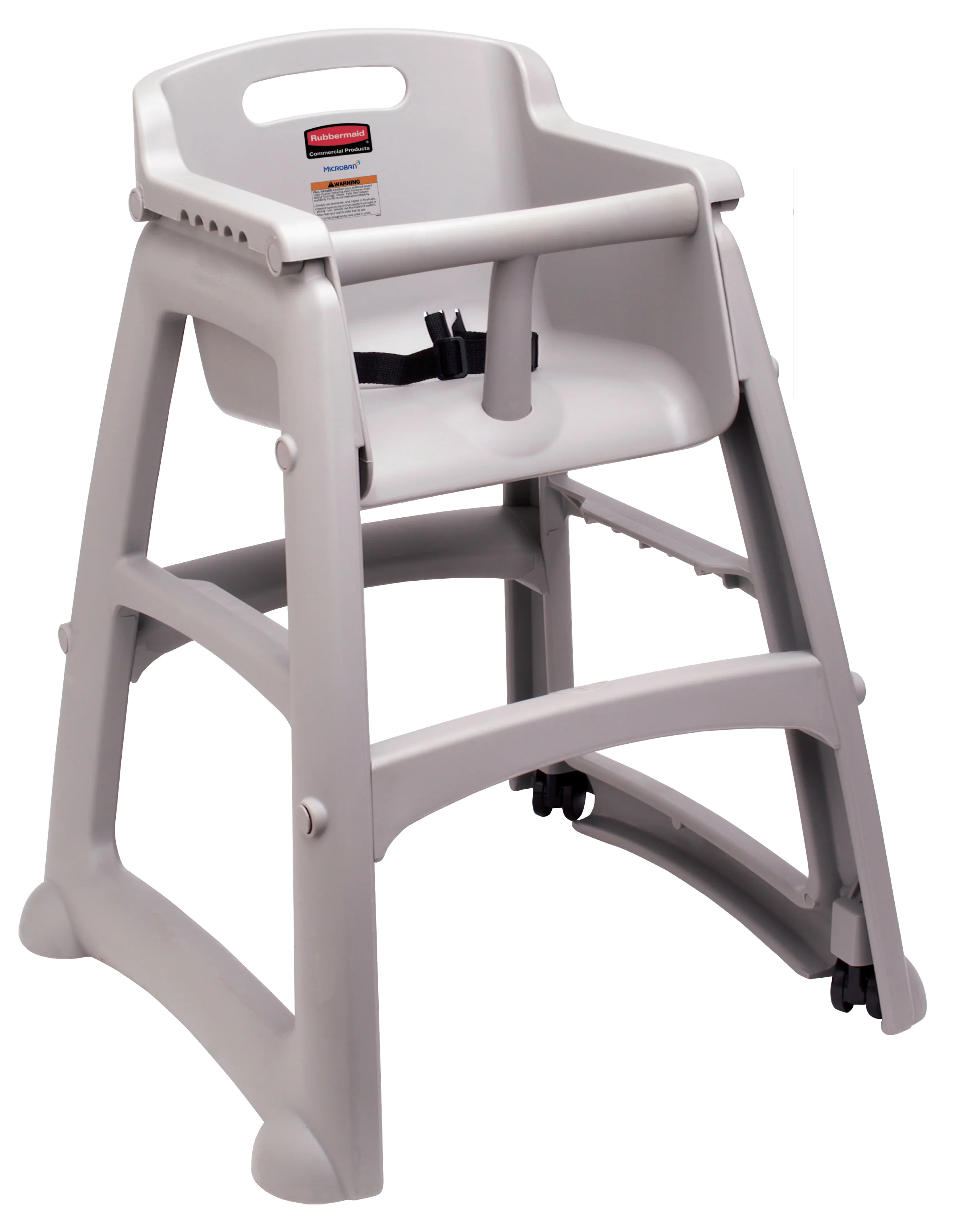 Rubbermaid FG780608PLAT Sturdy Chair Stackable Plastic High Chair / Youth Seat with Waist Strap & w/o Wheels - Platinum - Assembled