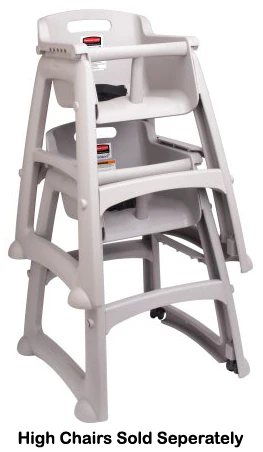 Rubbermaid FG780608PLAT Sturdy Chair Stackable Plastic High Chair / Youth Seat with Waist Strap & w/o Wheels - Platinum - Assembled - Image 2