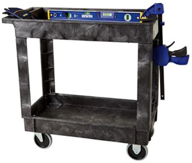 Rubbermaid FG9T6600BLA 500 lb. Small 2 Shelf Heavy-Duty Utility Cart with Lipped Shelf 34" x 17" x 31"H - Black - Image 7