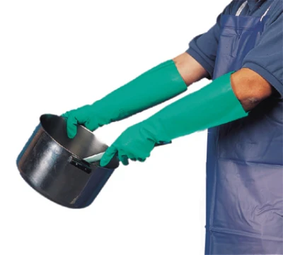 San Jamar 19NU-M Elbow Length Green Nitrile Flock-Lined Pot and Sink Dishwashing Gloves 19" - Medium - 1/Pair
