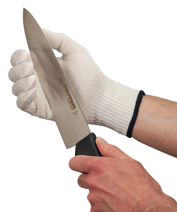 San Jamar DFG1000-L D-Shield Ambidextrous Synthetic Fiber A4-Level Cut-Resistant Glove with Red Wrist Band - Large