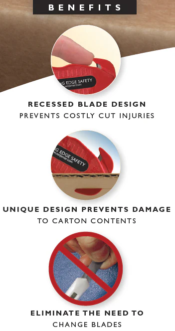 San Jamar KK401 Klever Kutter Disposable Box Cutter with Recessed Blade & Ergonomic Contour Handle - Red - Image 2