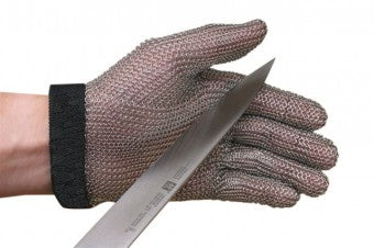 San Jamar MGA515M Ambidextrous Stainless Steel Mesh Cut-Resistant Glove with Red Wrist Band - Medium