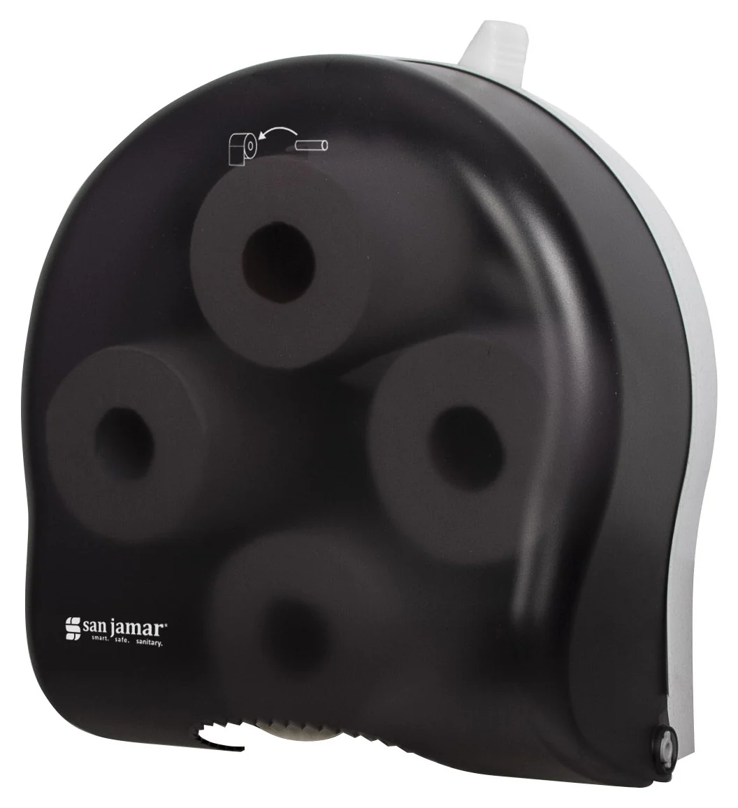 San Jamar R3900TBK Wall Mount Plastic 4-Station Carousel Tissue Dispenser - Translucent Black Pearl - Holds (4) 5" Rolls - Image 4
