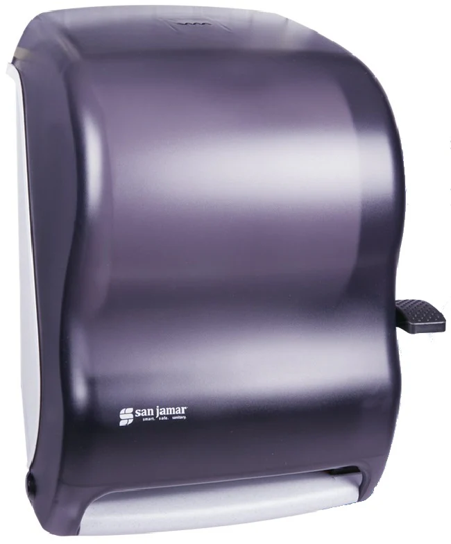 San Jamar T1100TBK Classic Wall Mount Paper Towel Dispenser with Lever Handle - Translucent Pearl Black - Holds (1) 8"W x 8"Dia. Roll